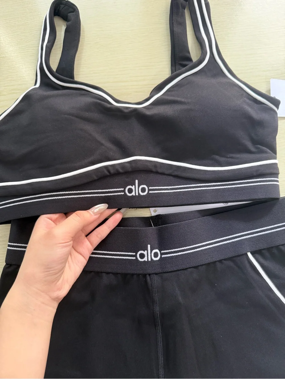 ALO Yoga Black Sports Bralette with White Piping